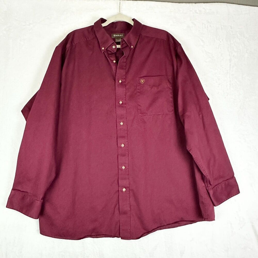 Ariat Men's Solid Twill Classic Fit Shirt Size XXl Burgundy Button Down Western